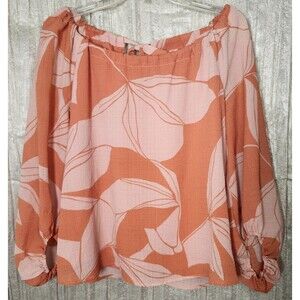 A New Day Pink Orange Floral Blouse Oversized Medium M Balloon Sleeve Adjustable
